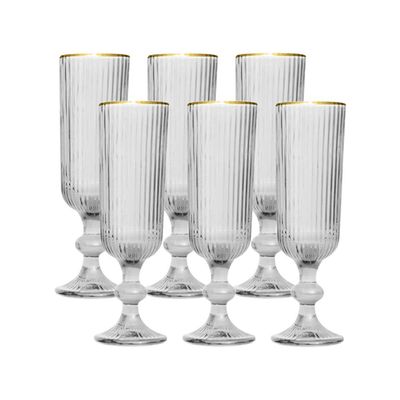 Jogo de taças champanhe em vidro borda dourada L'Hermitage Cameratta 160ml 6 peças incolor