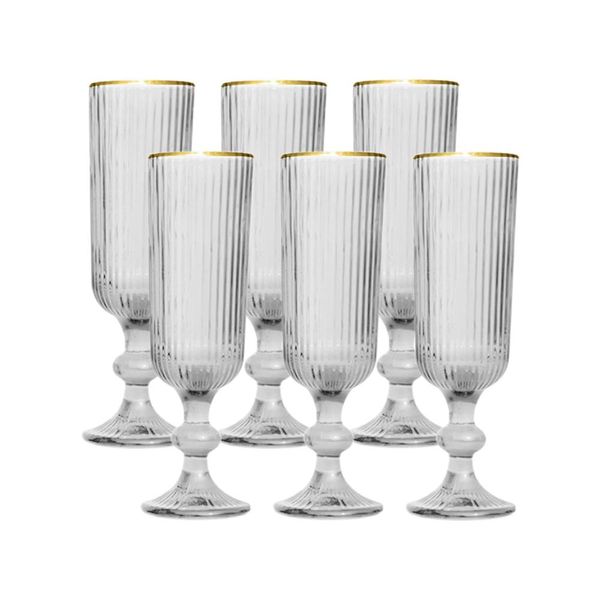 Jogo de taças champanhe em vidro borda dourada L'Hermitage Cameratta 160ml 6 peças incolor