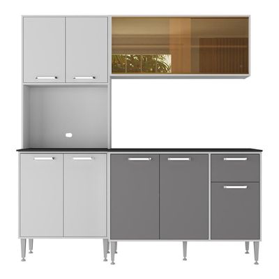 Armário De Cozinha Compacta Com Balcão Para Pia Multimóveis Branco-lacca Fumê Branco-lacca Fumê