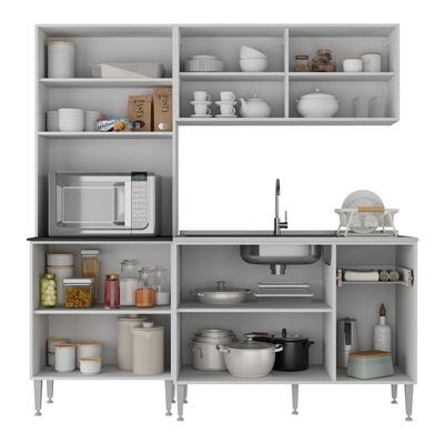 Armário De Cozinha Compacta Com Balcão Para Pia Multimóveis Branco-lacca Fumê Branco-lacca Fumê