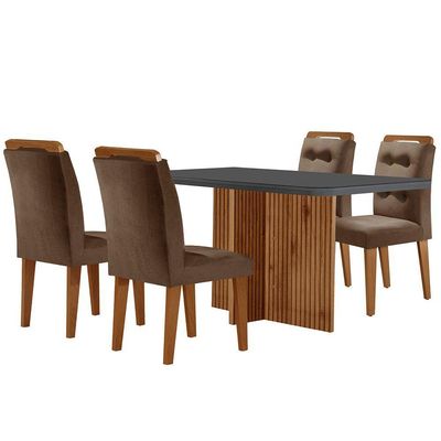 Mesa Olimpia 120cm Mdf Vidro Canto Copo Com 4 Cadeiras