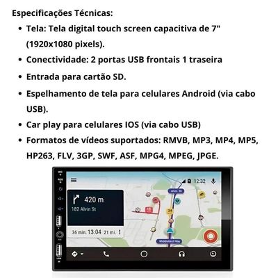 Central Multimídia 2 Din Carplay Android Auto Fiat Mobi Moldura + Câmera Bp