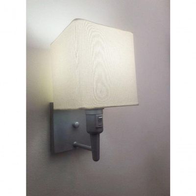 Arandela Quadrada Vivare Md-2019 Com Interruptor Cúpula Em Tecido Bivolt Cinza-algodão-crú 127-220v