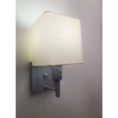Arandela Quadrada Vivare Md-2019 Com Interruptor Cúpula Em Tecido Bivolt Cinza-algodão-crú 127-220v