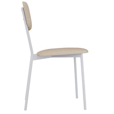 Cadeira Estofada Para Sala De Jantar Village Branco C01 Linho Areia - Lyam Decor