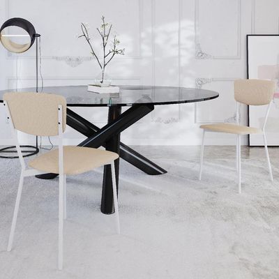 Cadeira Estofada Para Sala De Jantar Village Branco C01 Linho Areia - Lyam Decor
