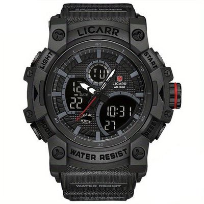 Relógio Desportivo Digital Masculino Duplo Display A Prova De água 5atm Estilo Casual Preto