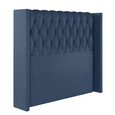 Cabeceira Estofada Solteiro 90 Cm Pérola Veludo Azul Marinho