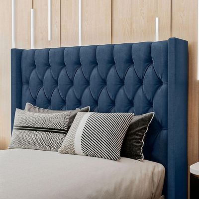 Cabeceira Estofada Solteiro 90 Cm Pérola Veludo Azul Marinho