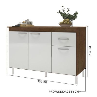 Balcão Para Pia 1,20mts Brasil Com Tampo Noce / Off White - Indekes