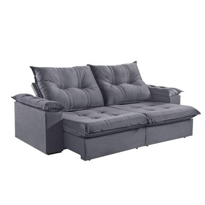 Sofá 3 Lugares Retrátil 230cm Pillow Top Reclinável Grafite