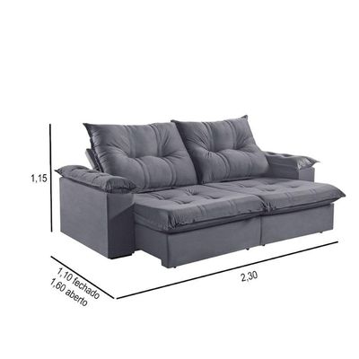 Sofá 3 Lugares Retrátil 230cm Pillow Top Reclinável Grafite