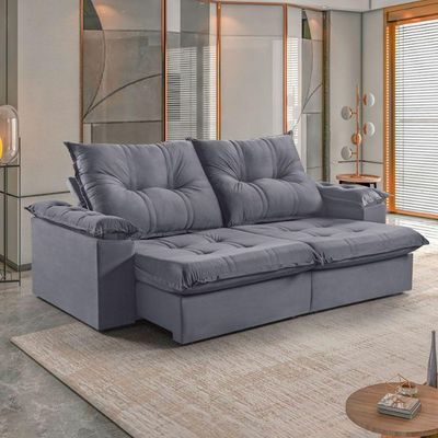 Sofá 3 Lugares Retrátil 230cm Pillow Top Reclinável Grafite