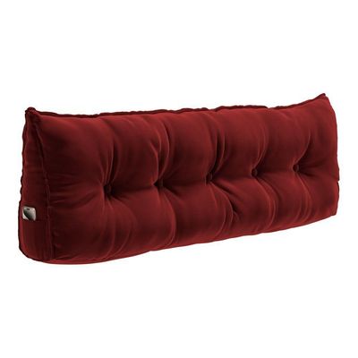 Almofada Para Cabeceira Encosto Apoio Lombar Spot 160cm Com Porta Celular Veludo - Abmaza Vermelho