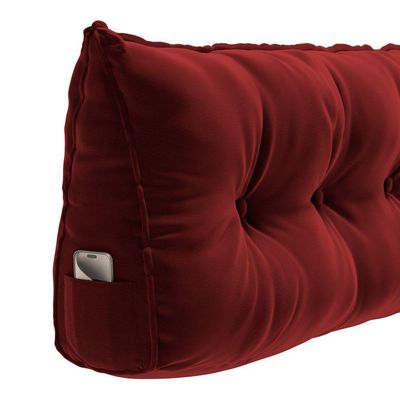 Almofada Para Cabeceira Encosto Apoio Lombar Spot 160cm Com Porta Celular Veludo - Abmaza Vermelho