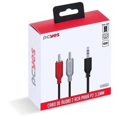 Cabo De áudio 2 Rca Macho P- P2 3.5mm Macho 2 Metros