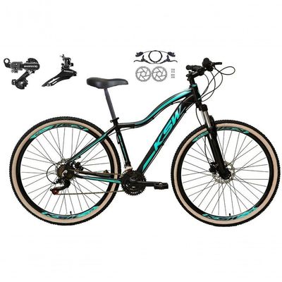Bicicleta Feminina Aro 29 Ksw Mwza Alumínio 24v Cambios Shimano Freio A Disco Hidraulico preto-Azul Tam: 15