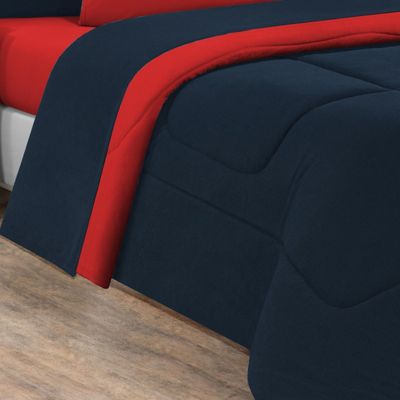 Edredom Malha 100% Algodão Gran Moratta 1 Peça Queen - Azul Marinho/Vermelho