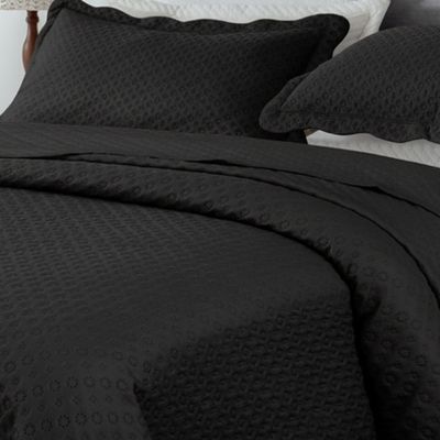 Kit Cobre Leito Colcha Basic Queen 3 Peças Dupla Face Liso Classic - Preto Bolinha - 100% Poliéster