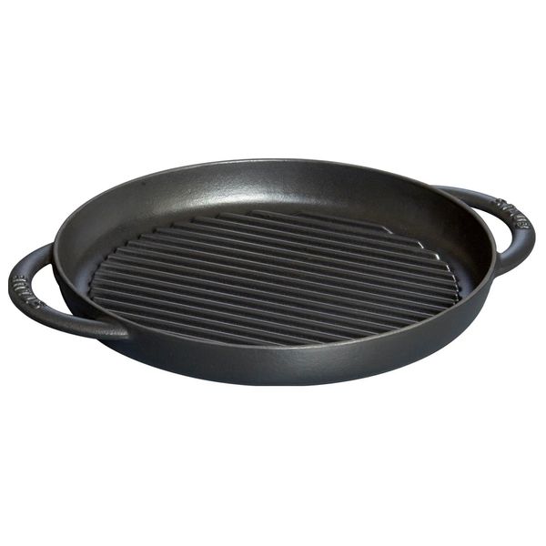 GRELHA STAUB REDONDA COM ALÇA EM FERRO FUNDIDO PRETO 26CM 405093770
