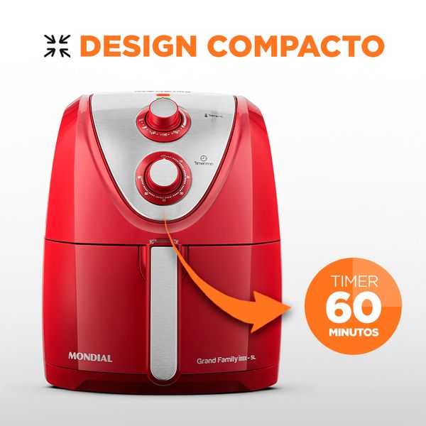 Fritadeira Elétrica Air Fryer Mondial Grand Family Inox AFN-50-RI 5L Vermelha - 220V Fritadeira Elétrica Air Fryer Mondial Grand Family Inox AFN-50-RI 5L Vermelha - 220V