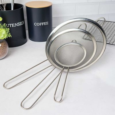 Peneira Inox Cabo Aço Cozinha Confeitaria Kit 10-16-20cm