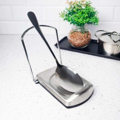 Colher e Suporte Descanso Apoio Aço Inox Servir Arroz Salada