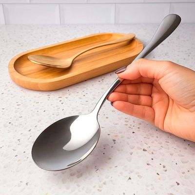 Colher e Suporte Descanso Apoio Aço Inox Servir Arroz Salada
