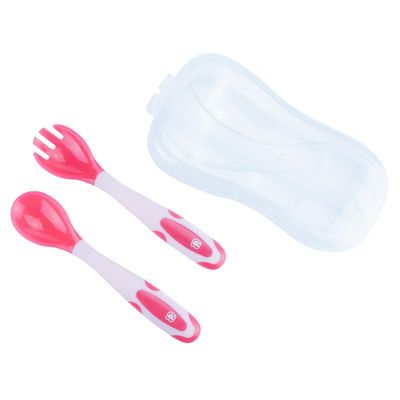 Kit Talher Colher/ Garfo Flexível Termossensível Rosa Pimpolho Rosa
