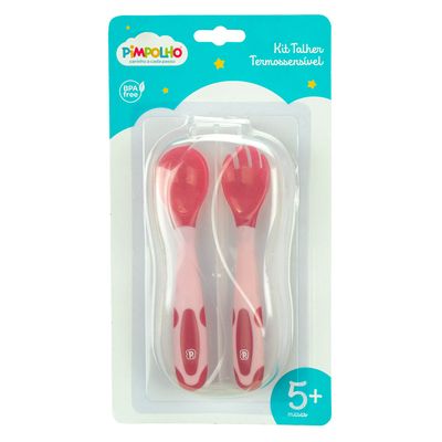 Kit Talher Colher/ Garfo Flexível Termossensível Rosa Pimpolho Rosa