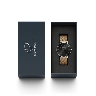 Relógio Masculino Aço Analógico Elegante Dourado New Port