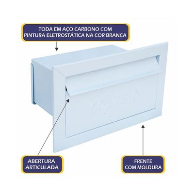 Caixa de Correio Cartas Para Muro Detras Branca 15x23x30cm