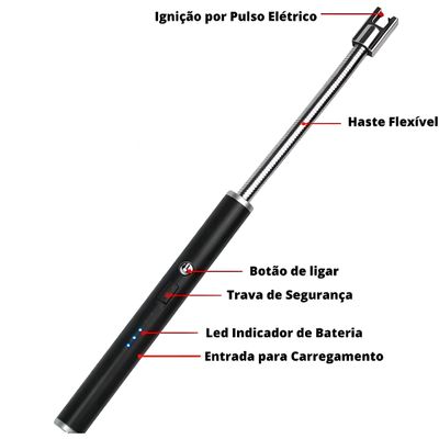 Acendedor Elétrico Isqueiro Fogão Fogo Recarregável Cor:Azul