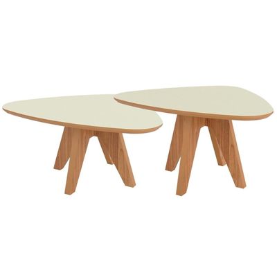 Kit 02 Mesas de Centro Para Sala de Estar Orgânica Selly D03 Off White Freijó - Lyam Decor