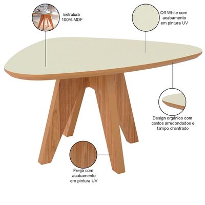 Kit 02 Mesas de Centro Para Sala de Estar Orgânica Selly D03 Off White Freijó - Lyam Decor