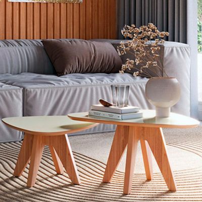 Kit 02 Mesas de Centro Para Sala de Estar Orgânica Selly D03 Off White Freijó - Lyam Decor