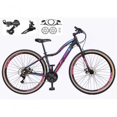 Bicicleta Feminina Aro 29 Ksw Mwza Alumínio 24v Cambios Shimano Freio A Disco Hidraulico preto-pink-Azul Tam: 17