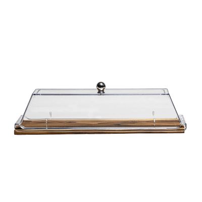Bandeja Retangular Wooden Glow 52,3x15cm em Madeira Teca com Tampa em Policarbonato