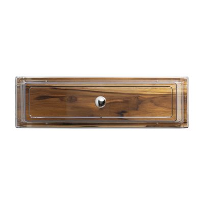 Bandeja Retangular Wooden Glow 52,3x15cm em Madeira Teca com Tampa em Policarbonato
