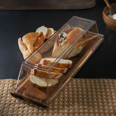 Bandeja Retangular Wooden Glow 52,3x15cm em Madeira Teca com Tampa em Policarbonato