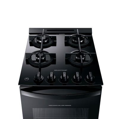 Fogão Brastemp 4 Bocas com Mesa de Vidro Grades Duplas BFO4VAE Preto / Bivolt