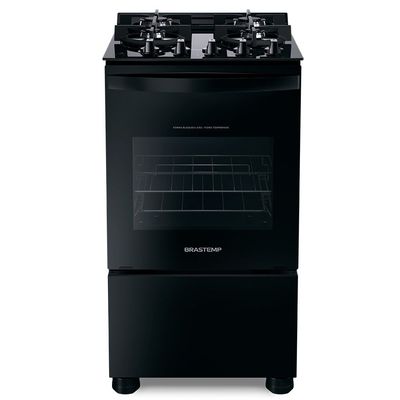 Fogão Brastemp 4 Bocas com Mesa de Vidro Grades Duplas BFO4VAE Preto / Bivolt