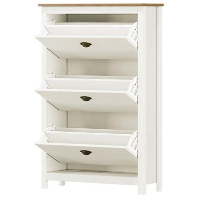 Sapateira Vertical 3 Portas Madeira Maciça Mazzaro F06 Branco Freijó - Lyam Decor