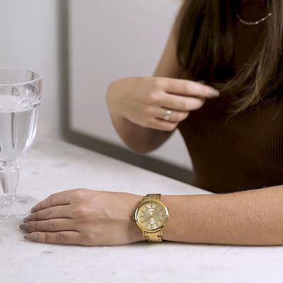 Relógio Seculus Feminino Ref: 44311lpsvda1 Casual Aço Dourado