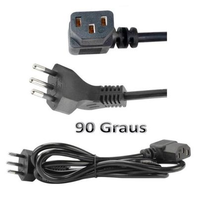 Cabo Força Tripolar para Pc Tv Monitor Conector 90º em L - 1,5 Mts