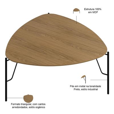 Mesa de Centro Para Sala de Estar Alta Pés Industrial Preto Alef I03 Louro - Lyam Decor