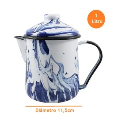 Leiteira Tradicional Nr 12 Esmaltada Marmorizada Azul -1,1l