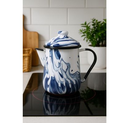 Leiteira Tradicional Nr 12 Esmaltada Marmorizada Azul -1,1l