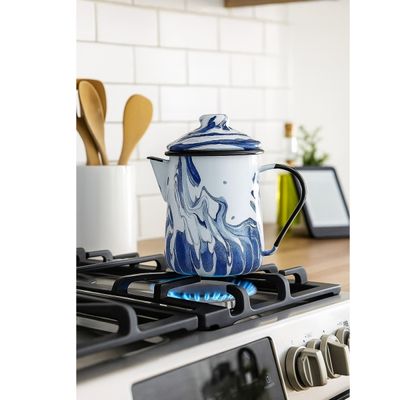 Leiteira Tradicional Nr 12 Esmaltada Marmorizada Azul -1,1l
