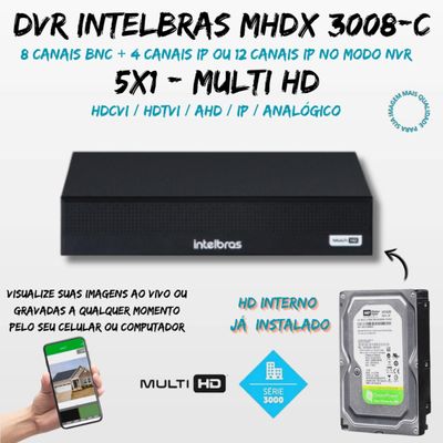 Dvr Gravador 8 Canais Intelbras Mhdx 3008-c Full Hd 1080p com hd 320gb incluso